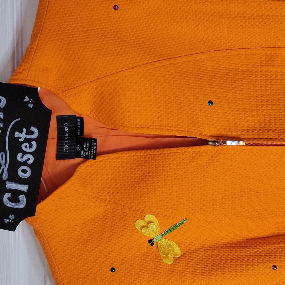 Focus 2000 Orange Jacket 14 Beaded Dragon Fly Floral - Picture 6 of 9